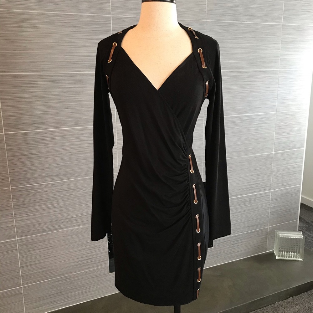 Sexy, short, black dress with long sleeves